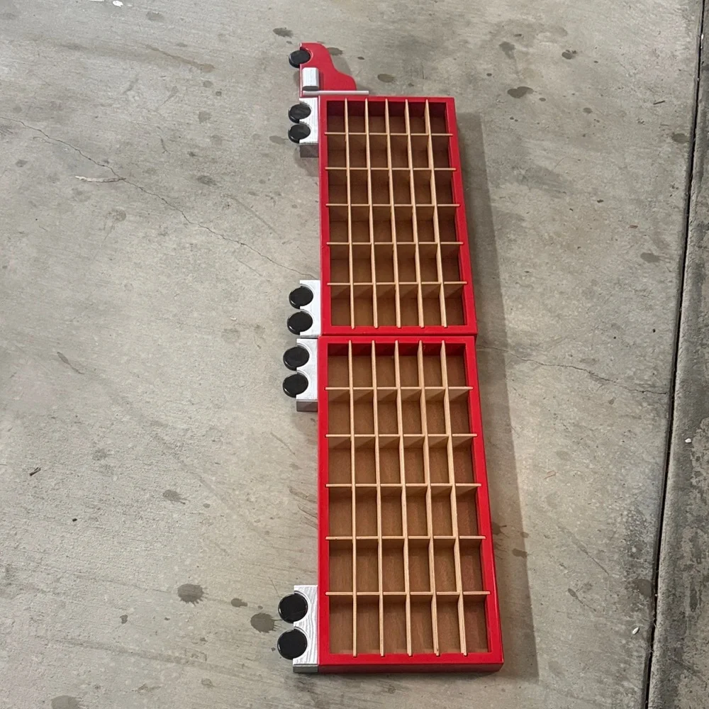 Red and Brown Wall-Mounted Display Shelf